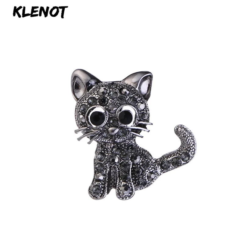 

Vintage Black Crystal Cute Cat Brooch Pins Rhinestone Animal Brooch Women Pin Up Cat Kitten Brooch Jewelry Collar Accessories