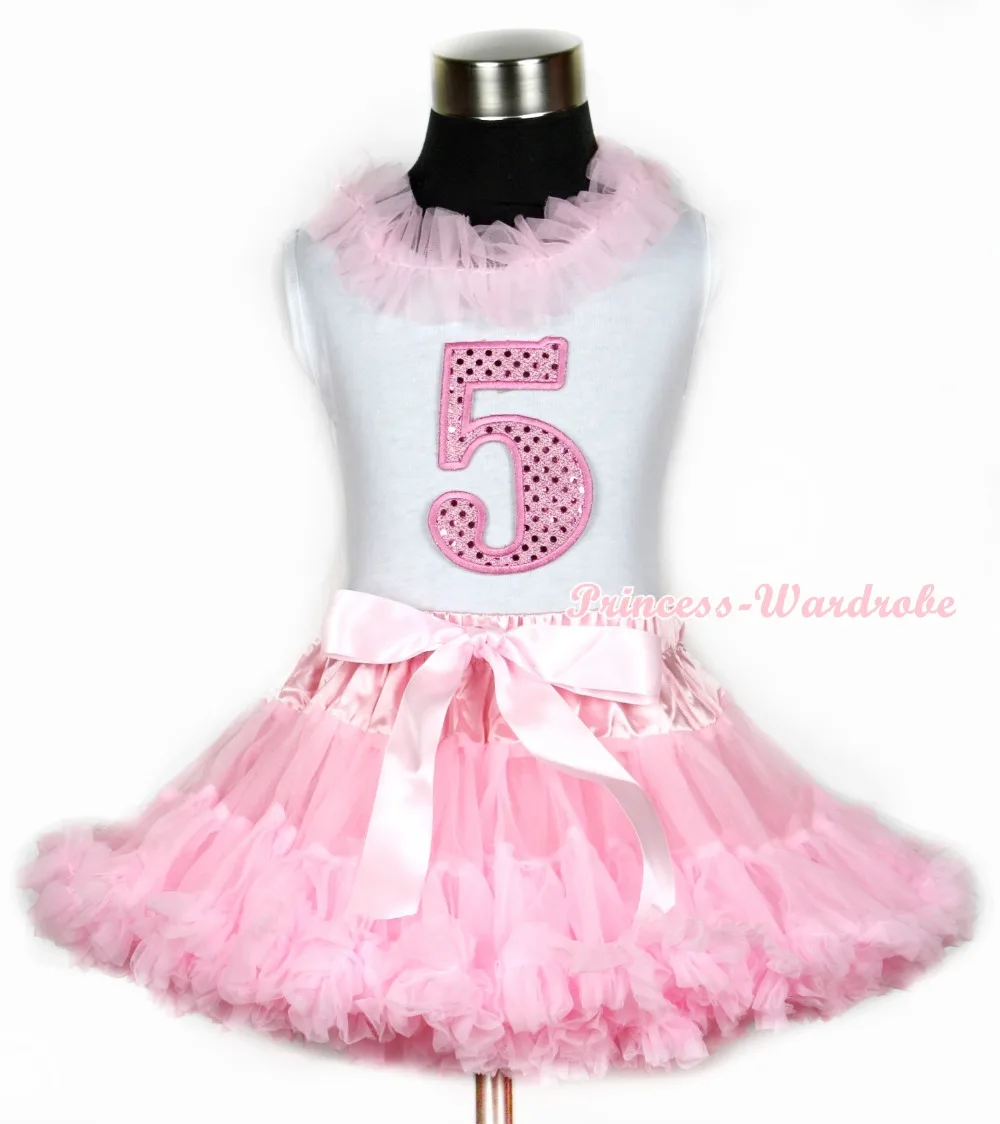 Halloween White Tank Top With Light Pink Chiffon Lacing & 5th Sparkle Pink Birthday Number Print With Pink Pettiskirt MAMG671 reigning champ ringspun tank top white