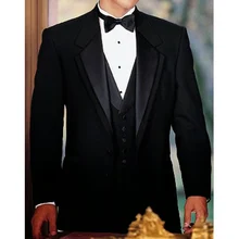 Black Business Party Men Suits 2018 Three Piece Notched Lapel Custom Made Wedding Groom Tuxedos Jacket Pants Vest