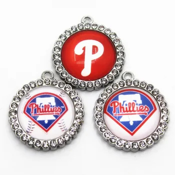 

12pcs Round Crystal American baseball Sport Phillies charm Dangle Charms DIY Bracelet Jewelry accessories necklace Hanging Charm