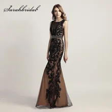 Элегантные черные вечерние платья с кружевной аппликацией, Тюлевое платье с открытой спиной, женские вечерние платья для выпускного вечера LX463