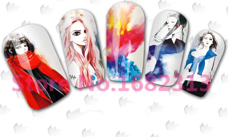 

4 sheets Nail Art Charm Water Transfer Sticker Girl Figure Full Decals Decorations on nails tips Tattoos Watermark New