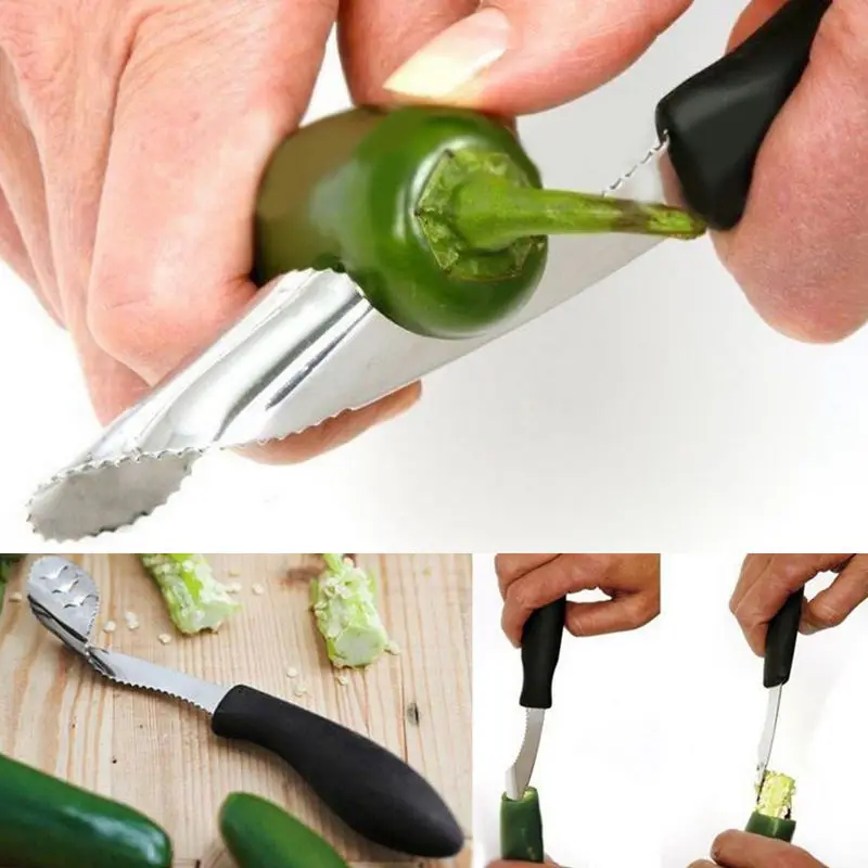 JX-LCLYL Jalapeno Pepper Corer Stainless Steel Serrated Seed Remover Kitchen Tools Black