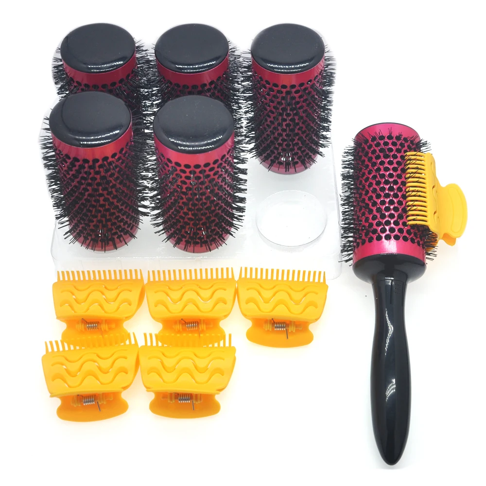 6pcs/set Hair Roller Brushes with Butterfly Clips Detachable Handle