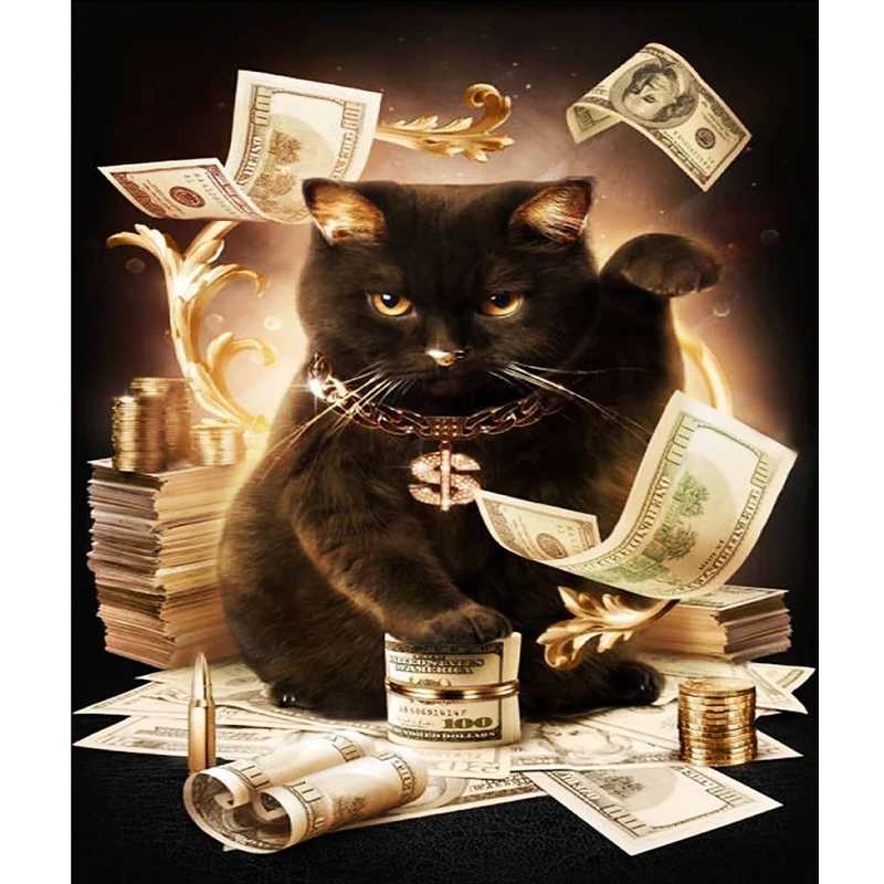 Cat With Cash Mosaic Pattern DIY 5D Diamond Painting Needlework Cross Stitch Full Square Embroidery Home Decor Gifts | Дом и сад
