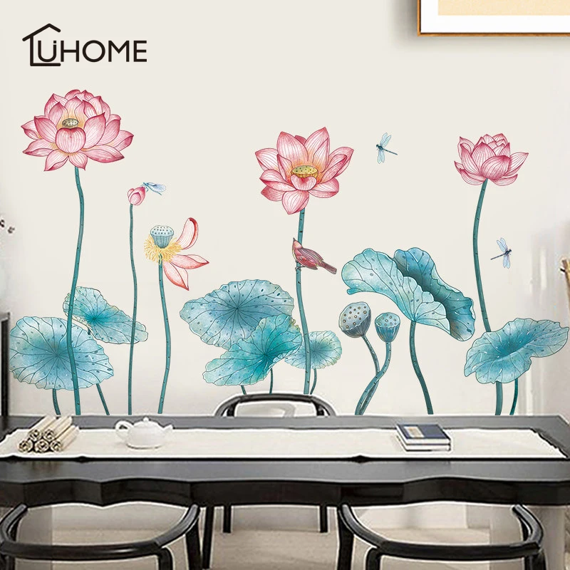 

Vintage Chinese Style Lotus Flower Lotus Leaf Vinyl Wall Sticker Mural Art Poster Bathroom Bedroom Home Decor Decals Stickers