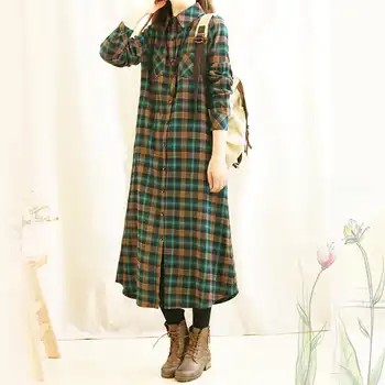 Vintage Plaid Women Long Dress Autumn Spring Extra Thick Length Mori Girl Loose Autumn Preppy Style Dress Classic Casual Dress
