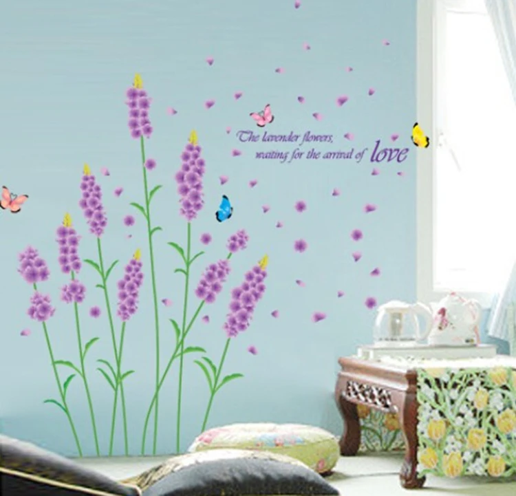 Purple lavender wall stickers flowers home decor living room diy art decals removable pvc wall