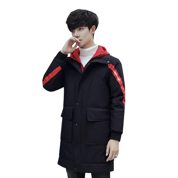 

2018 Winter New Pattern Men Parkas Fashion False Two Piece Patchwork Color Hooded Slim Mid-length Cotton-padded Warm Clothes