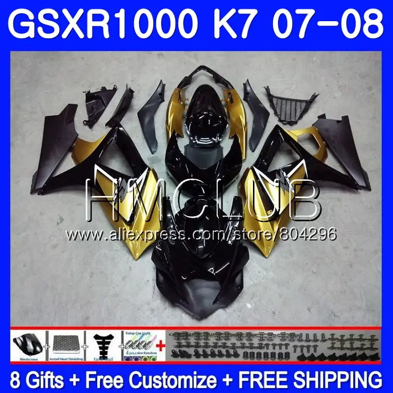 

Body For SUZUKI GSXR-1000 K7 GSX-R1000 GSXR 1000 07 08 35HM.3 Golden black GSXR1000 07 08 Bodywork GSX R1000 2007 2008 Fairing