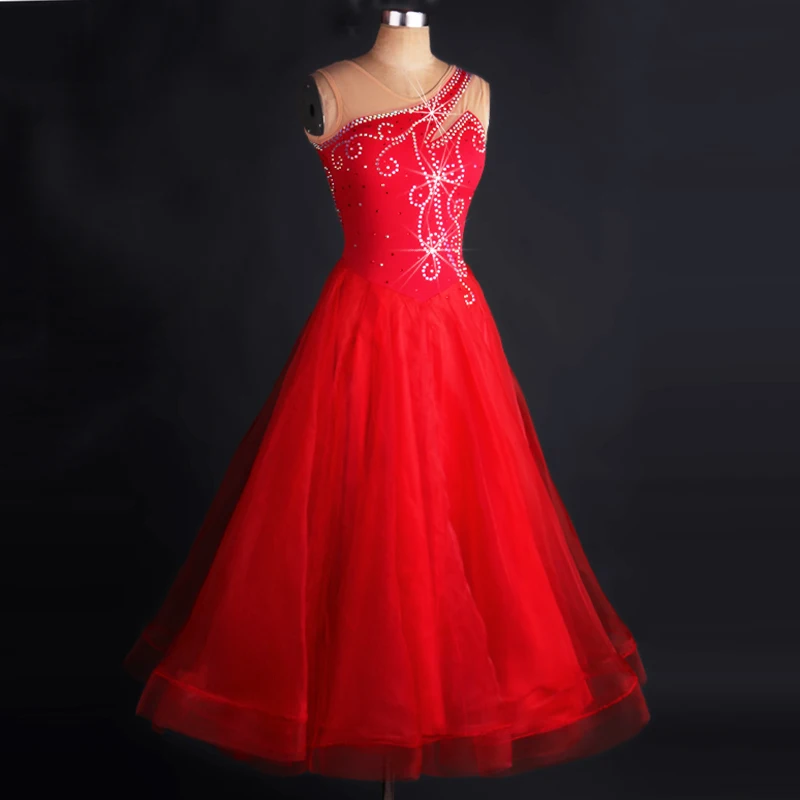 

Ballroom Dance Skirt Women Elegant Red Standard Competition Ballroom Dress Adult Tango Waltz Flamenco Dancing Skirt