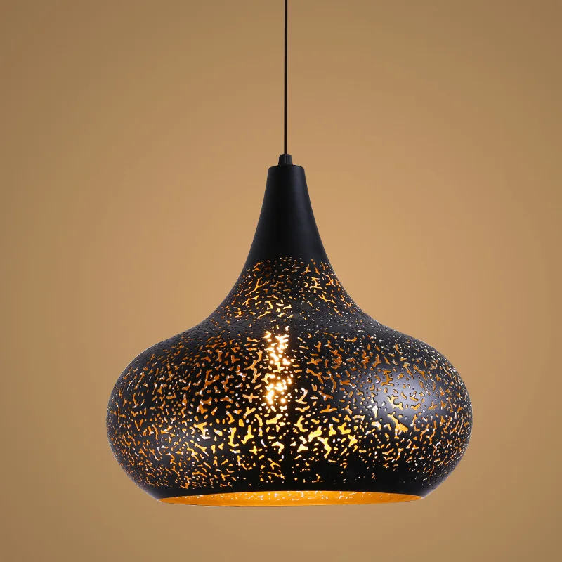 

Theme restaurant Pendant Light Simple Nordic loft industrial style Iron Hollow light Bar counter Retro table Lighting fixture