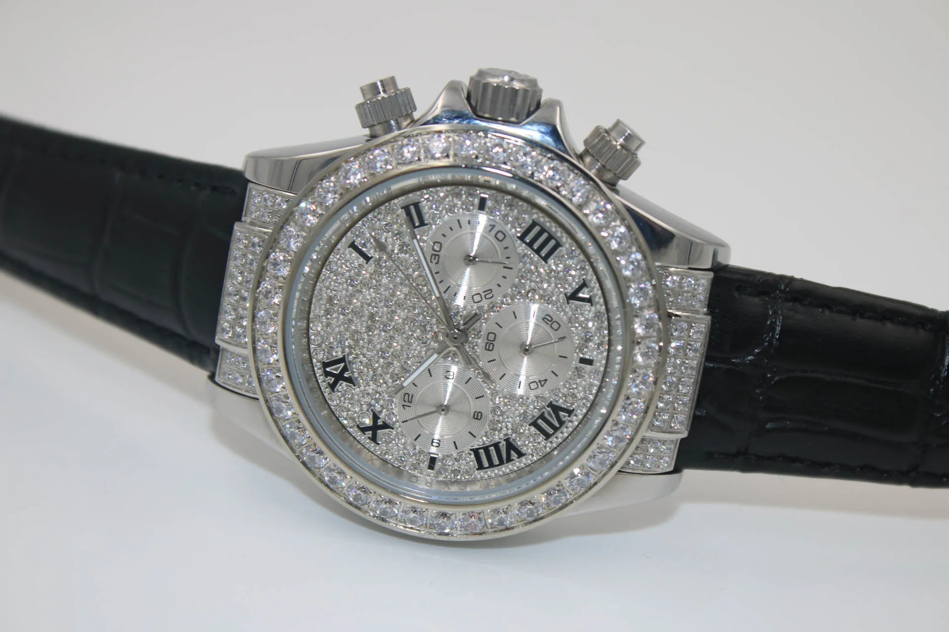 

U1 factory AAA high quality top luxury men's watch DAY TONE series 40MM full diamond inlaid dial bezel leather automatic machine