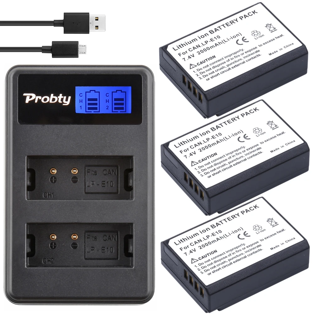 3 шт. Probty LP-E10 LPE10 LP E10 Перезаряжаемые Батарея+ ЖК-дисплей USB Dual Зарядное устройство для Canon 1100D 1200D поцелуй X50 70 REBEL T3 T5 Камера