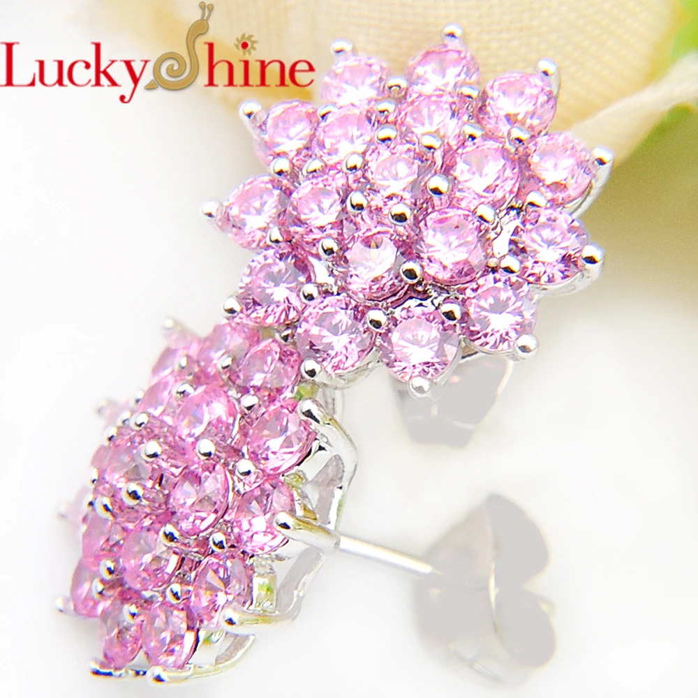 Luckyshine высокое качество Jewelry Мода стиль полный розовый фианит Стерлингового Серебра Талисманы для женщин серьги для e0178