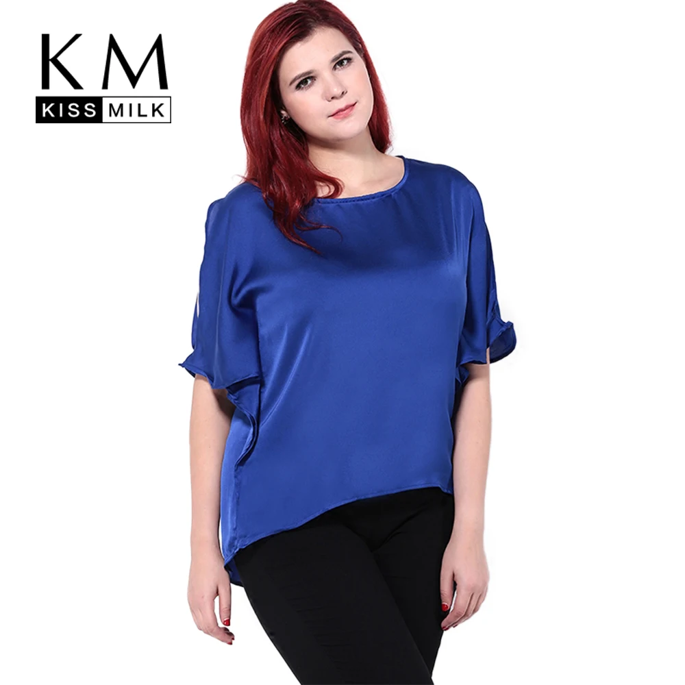 

kissmilk 2016 Women Plus Size Cape Sleeve Hollow Out Summer Casual Asymmetrical Hem Tops T-Shirt