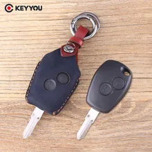 KEYYOU для Renault 206 Kangoo Clio Logan Sandero Чехол для автомобильного ключа брелок 2 кнопки кожаный чехол для автомобильного ключа
