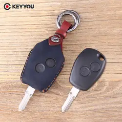 KEYYOU для Renault 206 Kangoo Clio Logan Sandero ключи чехол Fob 2 кнопки кожа ключи в виде ракушки