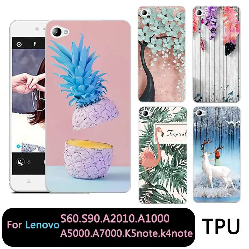 QMSWEI Soft TPU Clear Phone case For Lenovo S60 S90 A2010 a1000 a5000 A7000 k5note k4note k3note Flamingo Flora Leaf Cover |