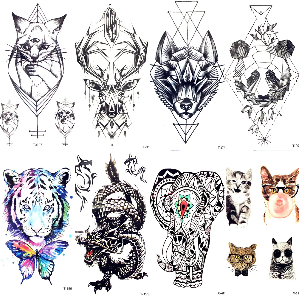 Geometry Cat Elk Wolf Temporary Tattoo Women Body Arm Water Transfer Tattoo Men Makeup Tatto Sticker Bracelet Deer Animal Zoo Geometry Cat Elk Wolf Temporary Tattoo Women Body Arm Water Transfer Tattoo Men Makeup Tatto Sticker Bracelet Deer Animal Zoo