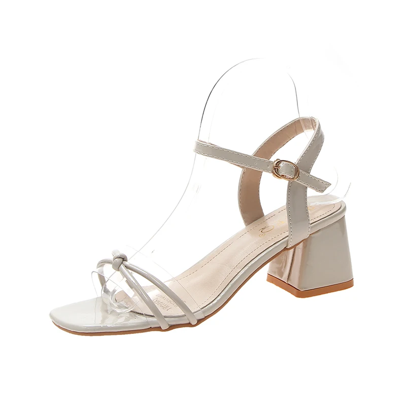 

Transparent Women's Shoes Woman Summer Sandals Square High Heels Sexy Buckle Strap Gladiator Sandals Fashion Shoes For Women