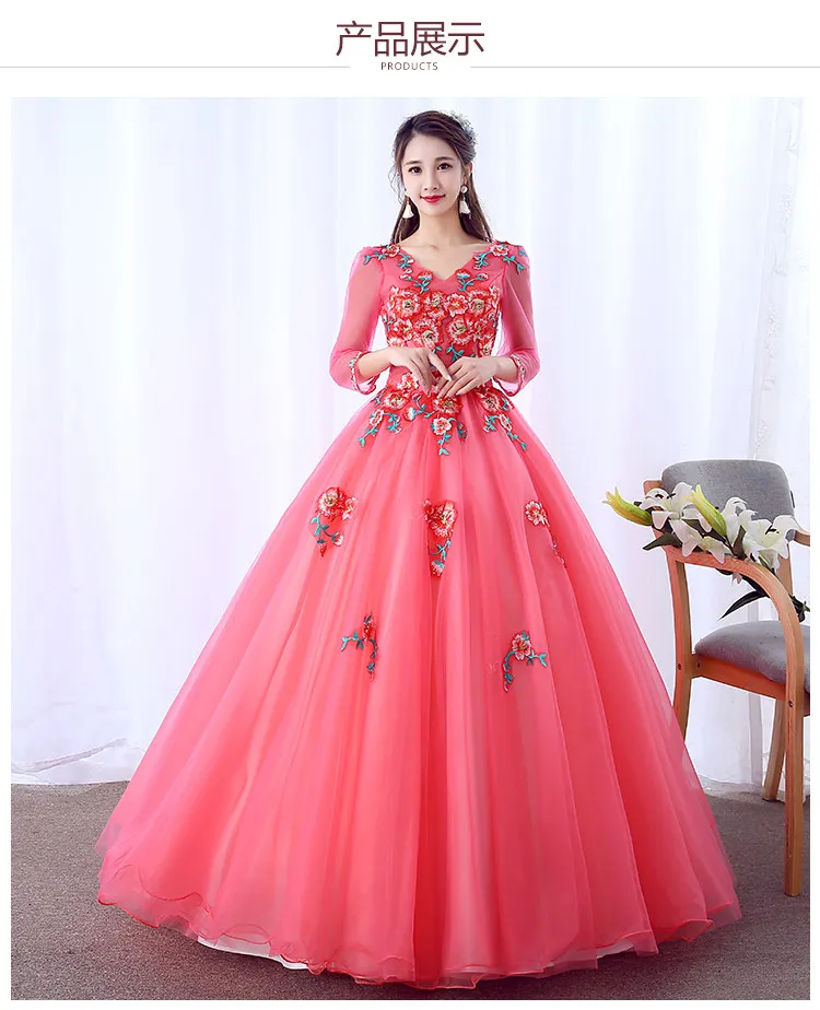 

100% real watermelon red cosplay display ball gown medieval dress Renaissance gown queen Victorian Belle Ball gown