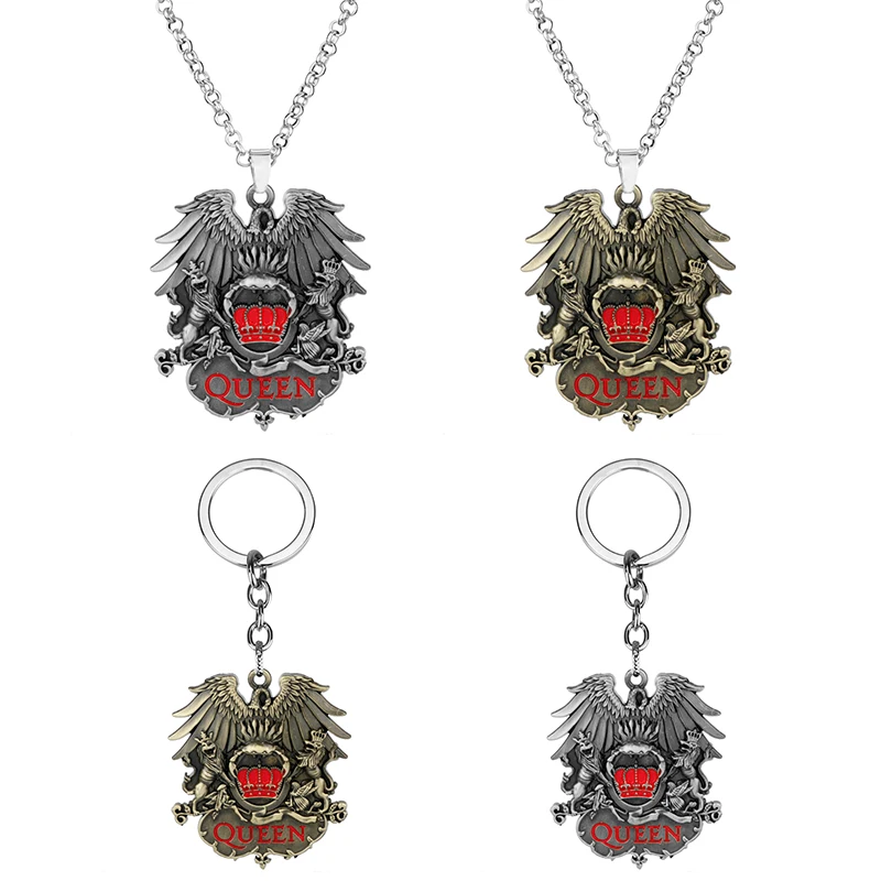 United Kingdom Rock Band Queen Necklace Music Band Pendant Keychain Fashion Link Chain Necklaces for Women Men Fans Charm Gifts
