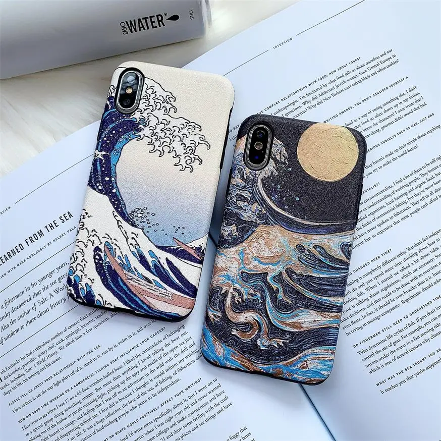 

Relief Ukiyoe caricature soft phone case for iphone7 6 6s 8plus silk lines silicon IMD soft cover for iphone X XR XS MAX Case