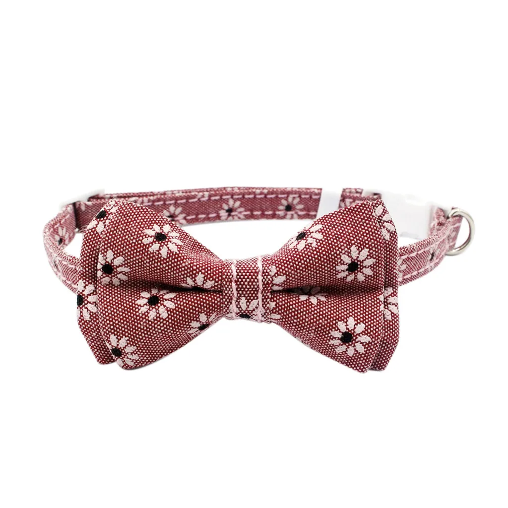 Pink Ошейники для собак и кошек, ошейник для галстука-бабочки, квадратная пряжка, ожерелье с бантиком собака породы чихуахуа, аксессуары, нейлоновые ошейники для собак для маленькой собаки - Цвет: Pink