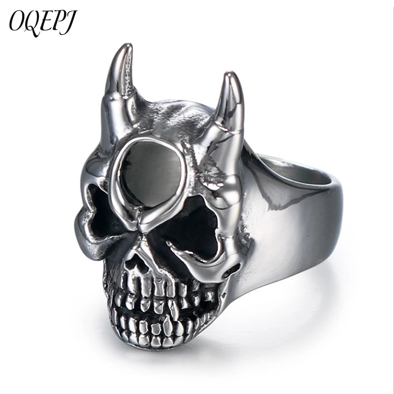 

OQEPJ Punk Style Personality Skull Rings 316L Stainless Steel Unique Exquisite Men Ring Simple High Quality Titanium Jewelry