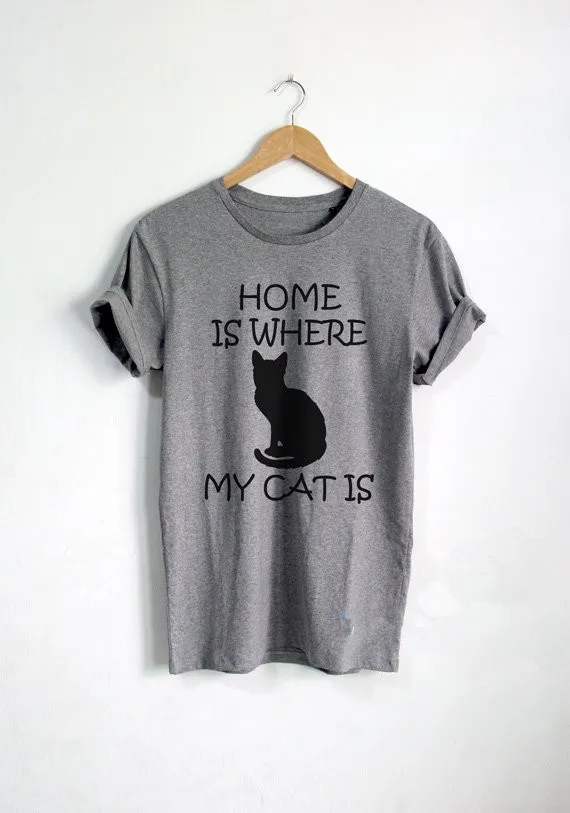 

Sugarbaby Home is Where My Cat is T-shirt Cats Lover shirt Funny Unisex t shirt Top Short Sleeve Fashion Casual Tops Drop ship