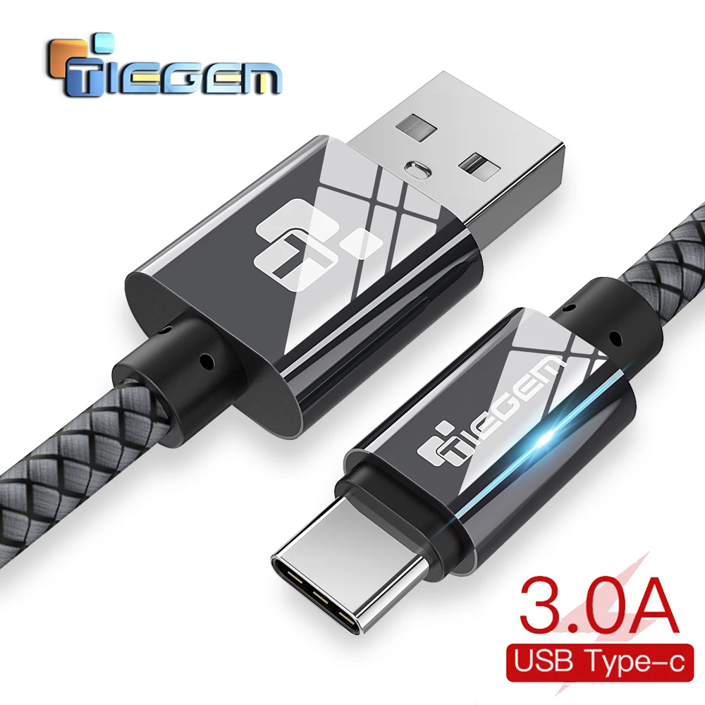 TIEGEM 1M 2M 3M USB кабель с разъемом Type C мобильный телефон для быстрой зарядки зарядного