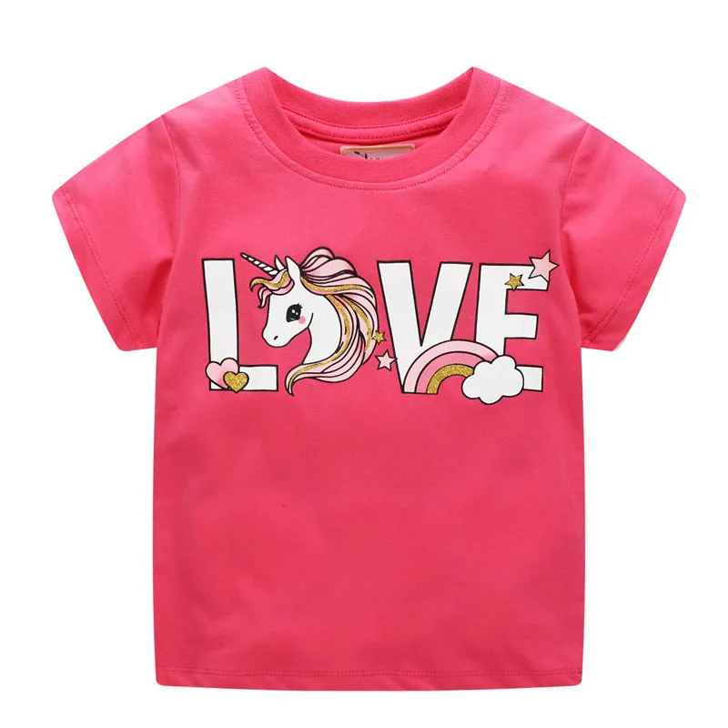 Детская футболка для девочек летние хлопковые топы для маленьких девочек, футболки для малышей Одежда для детей футболки с единорогом повседневная одежда с короткими рукавами - Цвет: REJM6130