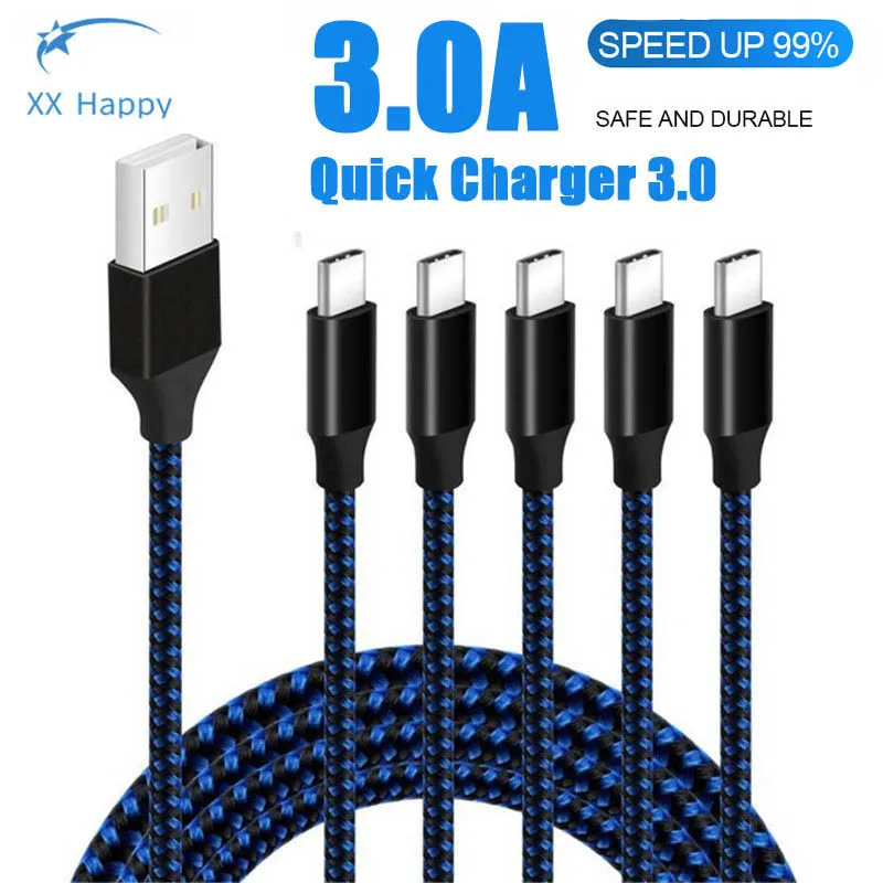 

XX Happy USB Type C Cable 1m 2m 3m 3 Meter Cavo Usbc Type-C Phone Charge For Samsung Galaxy