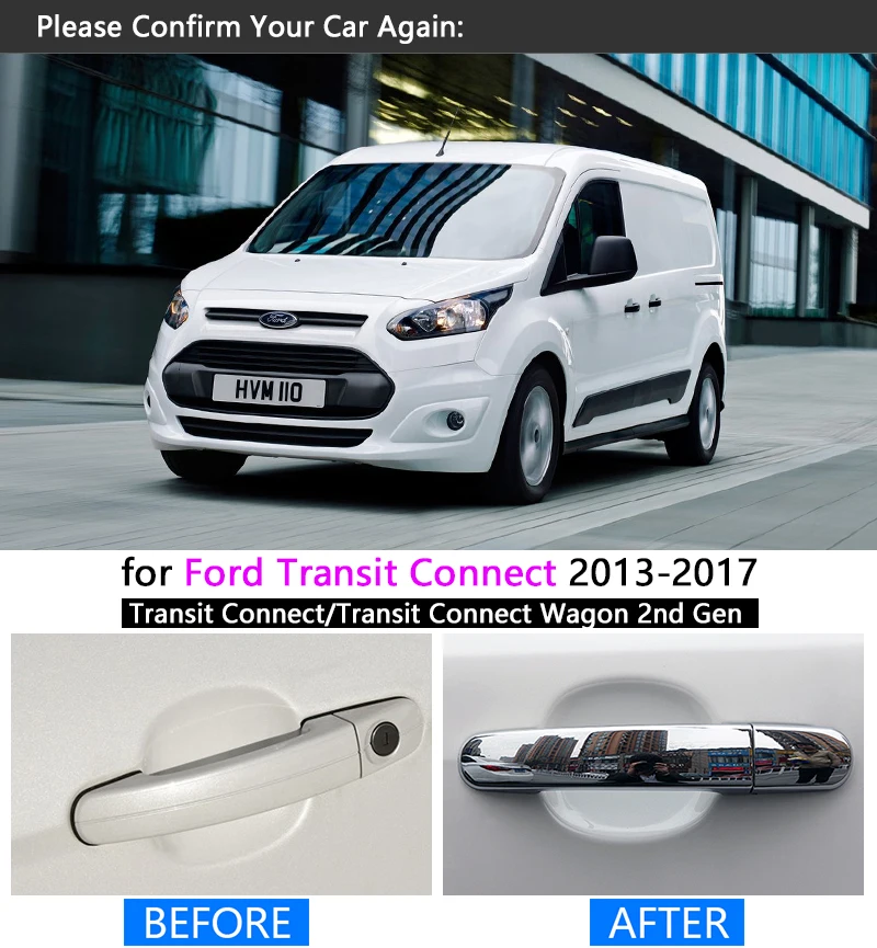 Для Ford Transit Connect MK2 Chrome Ручка крышки отделка Набор Wagon 2013 автомобилей Интимные аксессуары Наклейки автомобиля стиль