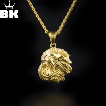 

Hip Hop Gold Tone Games Of Throne Roar Lion Pendant Necklace High Quality Stainless Steel Animal Lion Charm Pendant Long Chain