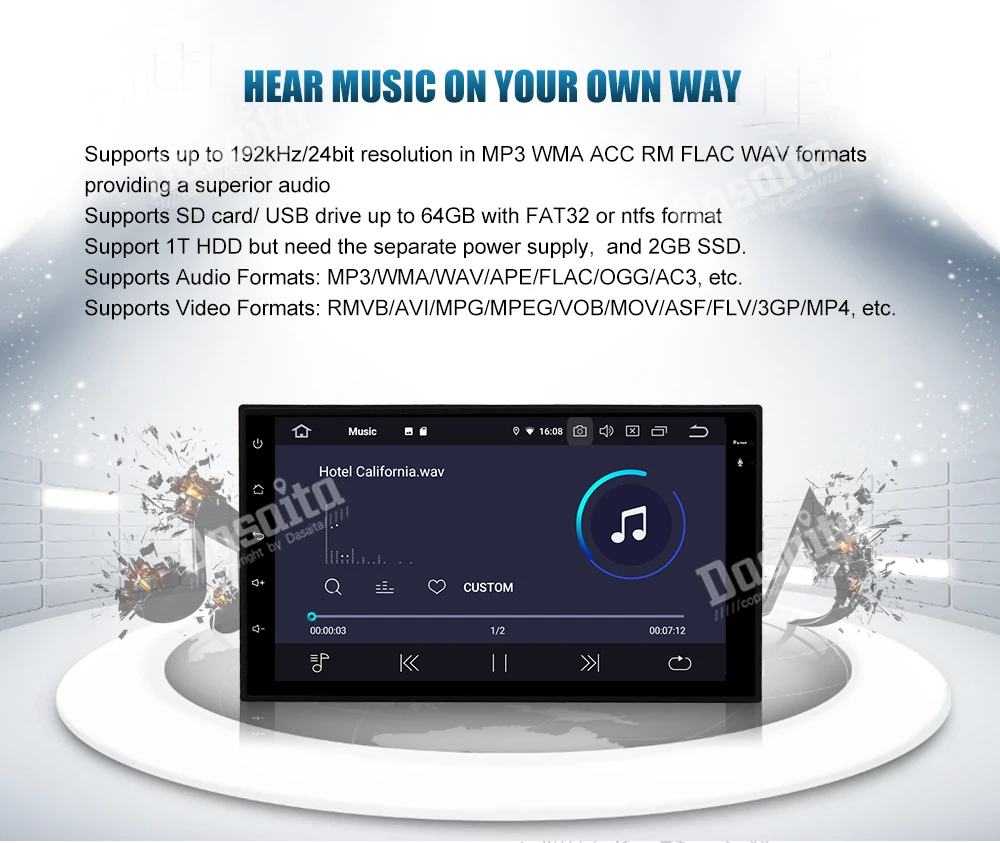 Dasaita ", ВЫСОКАЯ ЧЁТКОСТЬ, Экран Car Android 9,0 Радио 1 Din для Toyota RAV4 gps 4 ядра Mp3 плеер AutoStereo 16G Встроенная память