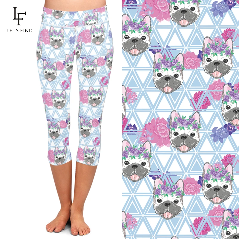 LETSFIND High Quality Women Capri Leggings High Waist Elastic Summer 3D Cute Cartoon Dog Digital Printing Pants Slim leggins