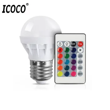 

ICOCO 3W RGB LED Light Bulb Colorful E27 Multicolor Dimmer Bulb Lamp Indoor Wireless Remote Control For Christmas Party Wedding