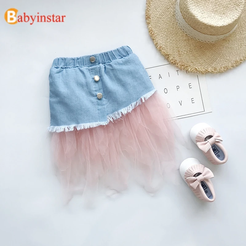 Babyinstar/Детские комплекты, футболка для девочек+ кружевное джинсовое платье принцессы 2 предмета, Изысканная одежда для девочек летняя одежда для маленьких девочек