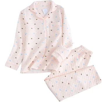 

Winter Long Sleeve Thickening Cotton Interlayer Pajama Sets Women Plus Size Sexy Nightwear Cartoon Sleepwear Tops Blouses Pijama