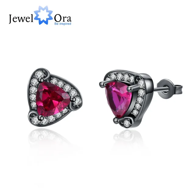 Triangle Design Red Cubic Zirconia Stud Earrings For Women Black Gun Triangle Design Red Cubic Zirconia Stud Earrings For Women Black Gun Color Party Accessorise Gifts