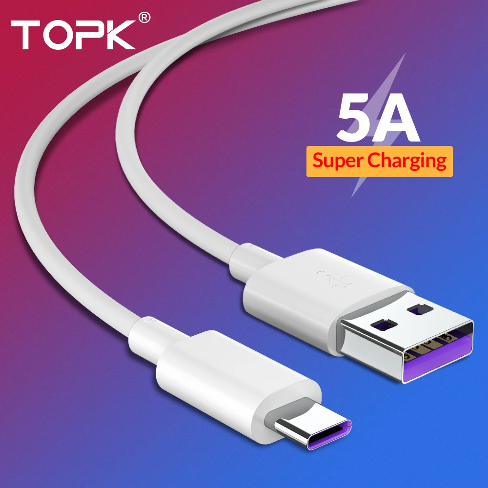 

TOPK AN62 5A USB Type C Cable Fast Charging Type-C for Huawei P20 Pro P20 Lite Mate 20 10 P10 Plus V10 USB C Data Charge Cable