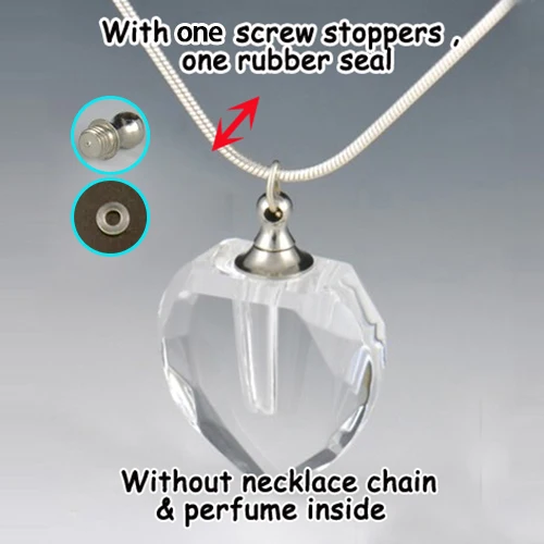 

3PCS Big Hole Flat Heart Crystal Perfume Necklace Perfume vial pendants