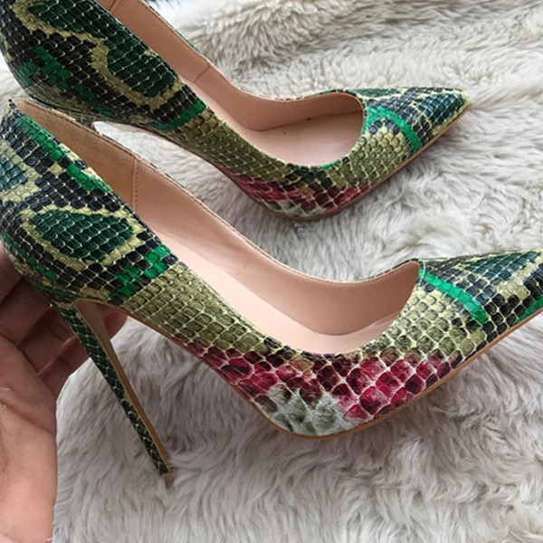 Stylesowner 33-44 размер сексуальные женские туфли-лодочки зеленый Змеиный узор Экстремально высокий каблук обувь заостренная носок Модные вечерние модельные женские туфли