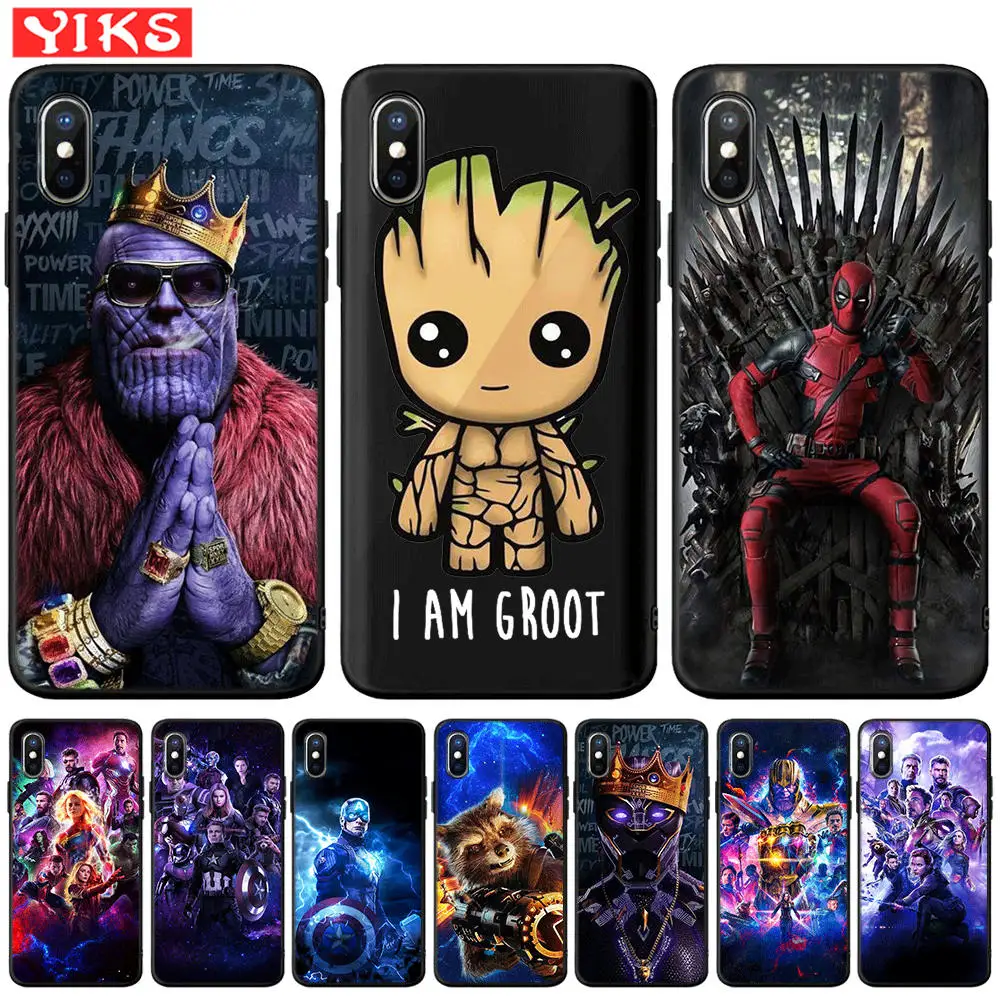 

Captain Marvel Avengers Groot Deadpool Thanos Soft TPU Case for iPhone X XR XS Max 8 7 6 6S Plus 5 5S SE Cover Etui Coque Funda