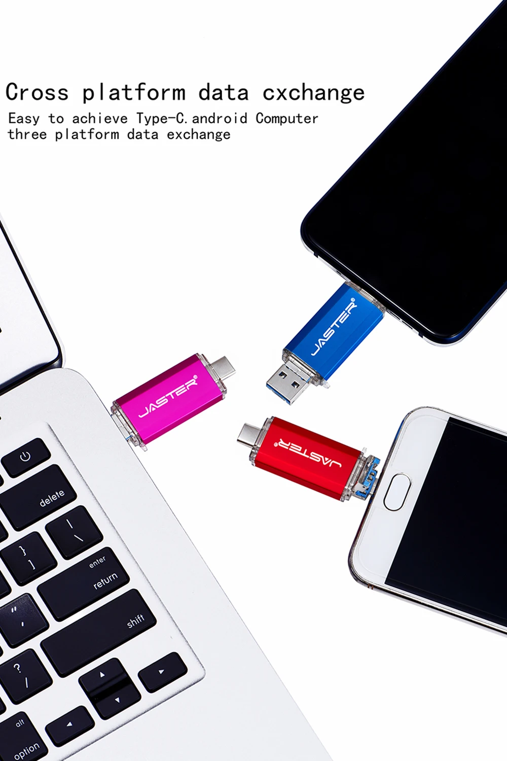 JASTER USB 3,0 2 в 1 OTG(Android& PC& Type_C) флэш-накопитель металлический пользовательский накопитель 128 Гб 64 ГБ 32 ГБ 16 ГБ 8 ГБ 4 ГБ свадебные подарки