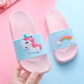 

Rainbow Unicorn Slippers Kids Animal Cartoon Boy Girl Slippers Summer Children's Flip Flops Indoor Bathroom Slippers Anti-skid