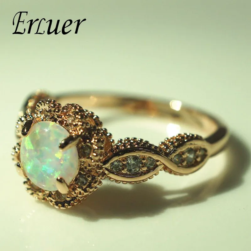 

ERLUER Delicate Retro Shining Crystal Opal Stone Rings For Women Girls Party Wedding Gifts Charming Fashion Jewelry Metal Ring