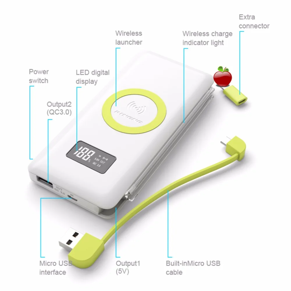 imágenes para PINENG 10000 mAh Banco Móvil Portable de La Batería externa de Carga Inalámbrico Luz Incorporada Con WPC Q Estándar Cargador Rápido imágenes para PINENG 10000 mAh Banco Móvil Portable de La Batería externa de Carga Inalámbrico Luz Incorporada Con WPC Q Estándar Cargador Rápido